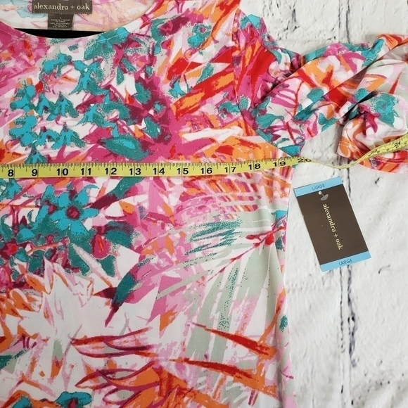 Nwt Amanda + Oak L Floral Sheath 3/4 Bell Sleeve Pink & Teal 4% Spandex - Picture 7 of 10